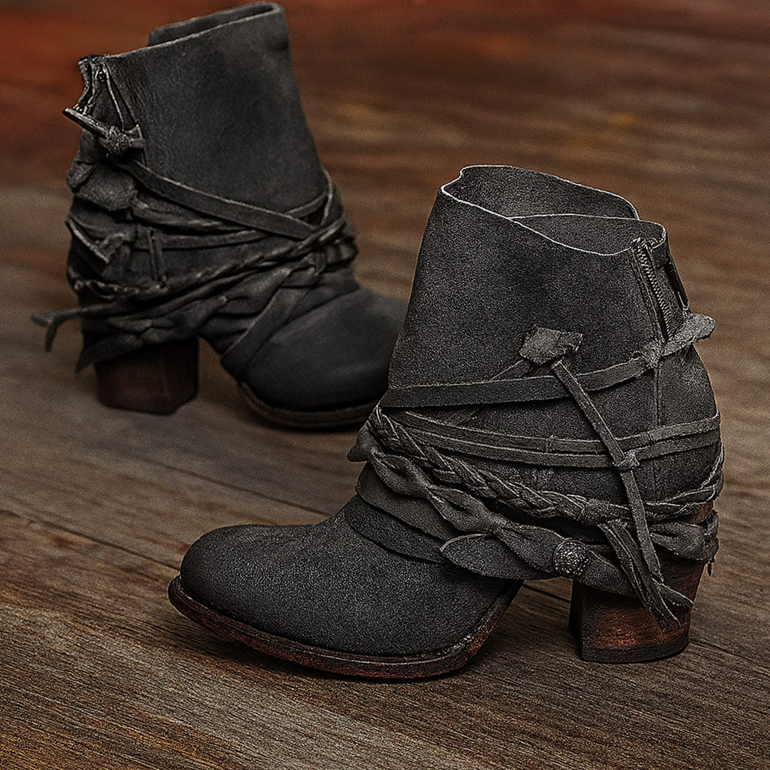 Rebecca | Stylish Boho Western Wrap-Strap Ankle Boots