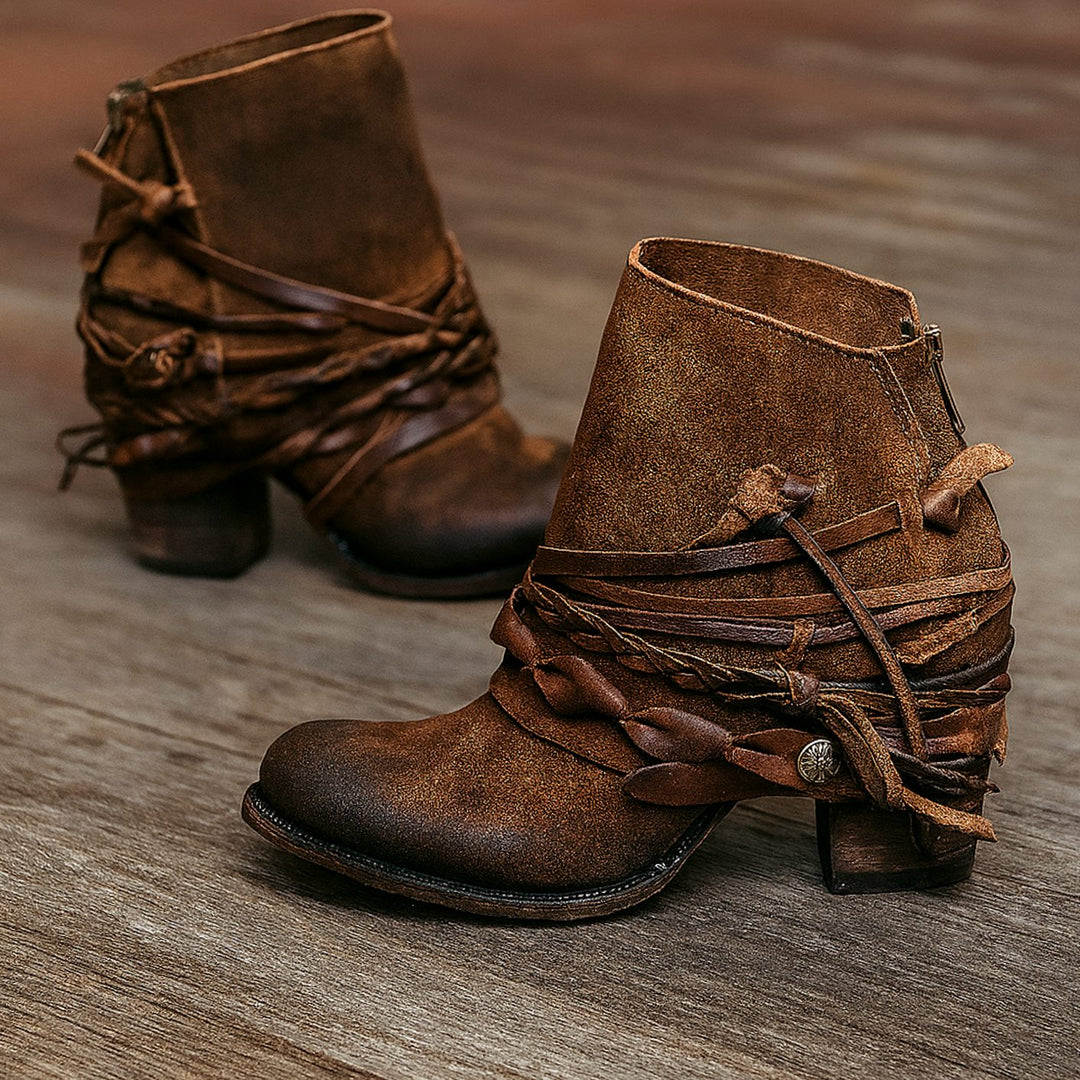 Rebecca | Stylish Boho Western Wrap-Strap Ankle Boots