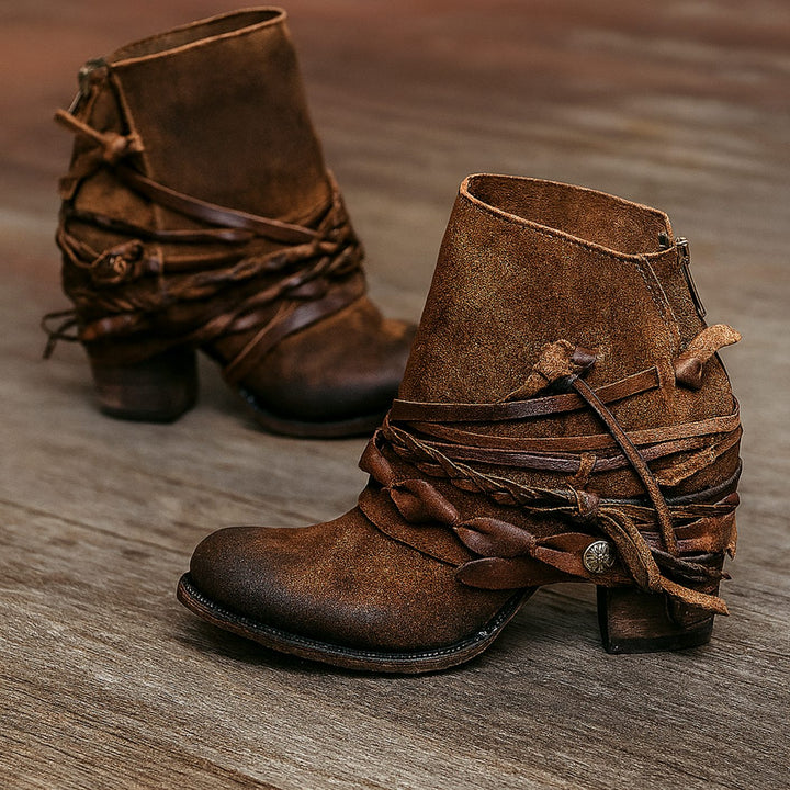 Rebecca | Stylish Boho Western Wrap-Strap Ankle Boots