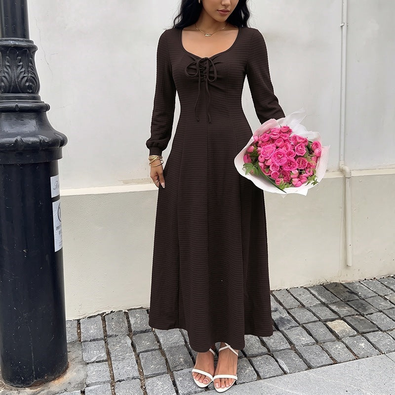 Rebecca | Timeless Lace-Up Ribbed Knit Sweater Dress