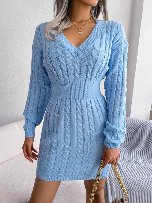 Samantha | Effortless Cable Knit V-Neck Winter Dress