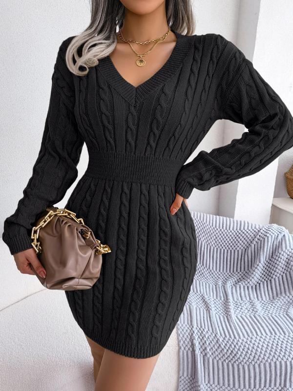 Samantha | Effortless Cable Knit V-Neck Winter Dress