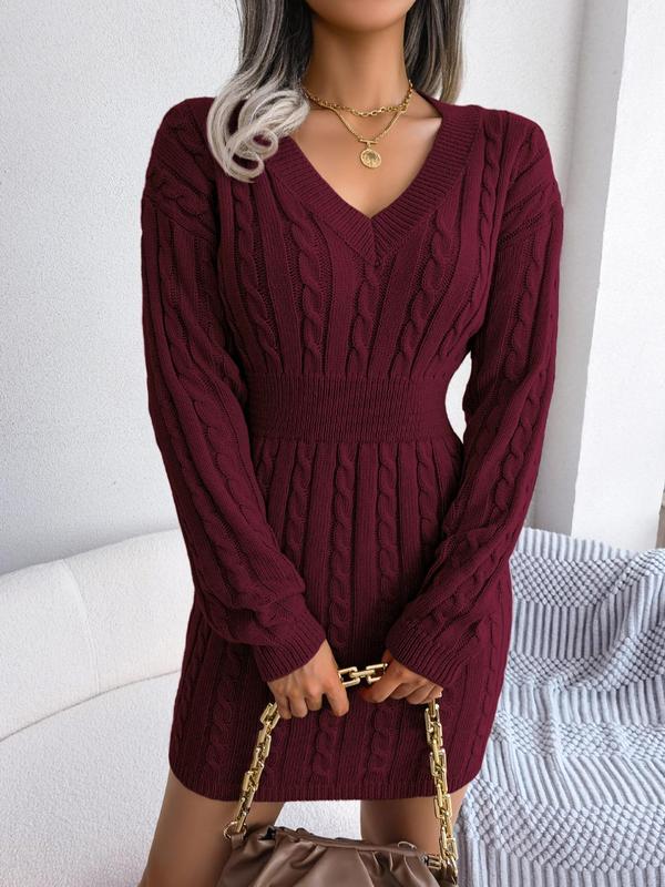Samantha | Effortless Cable Knit V-Neck Winter Dress