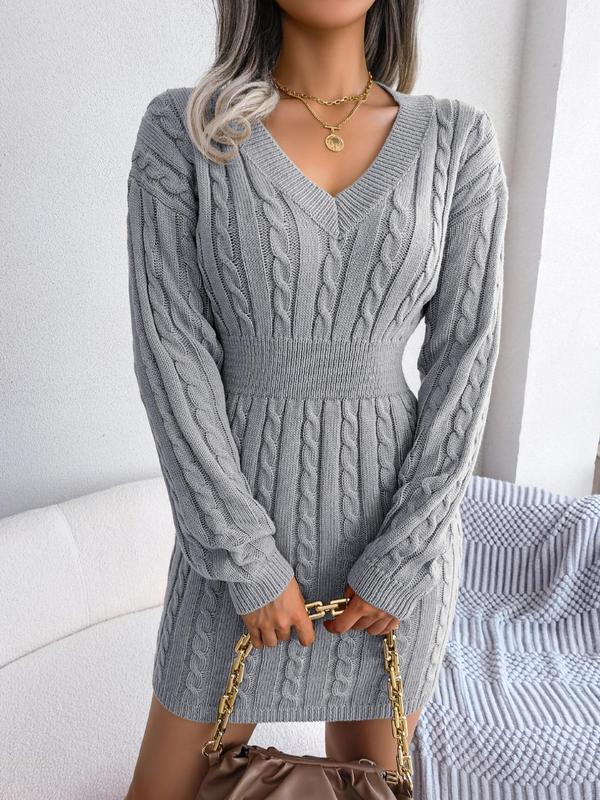 Samantha | Effortless Cable Knit V-Neck Winter Dress