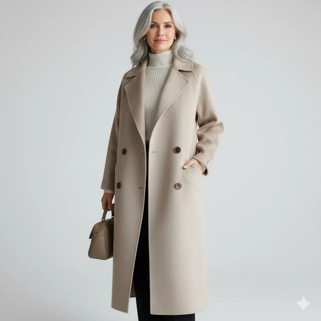 Samantha | Elegant Double-Breasted Long Pea Coat