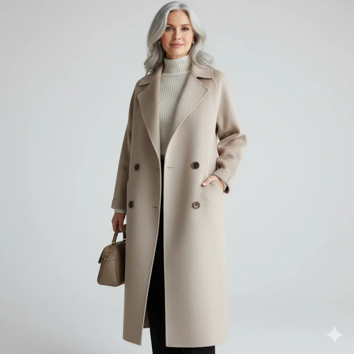 Samantha | Elegant Double-Breasted Long Pea Coat
