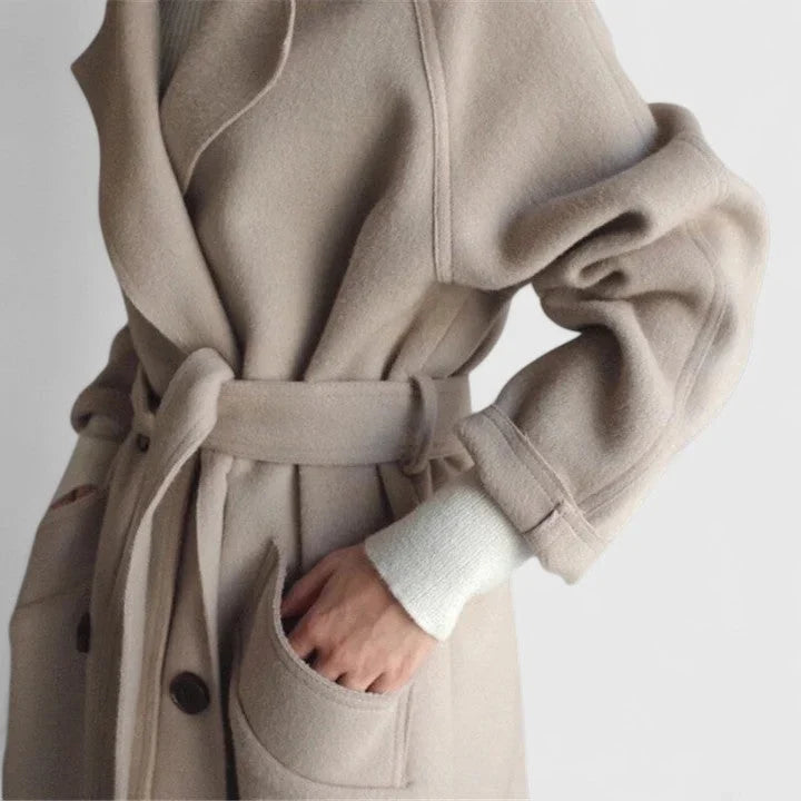 Samantha | Elegant Double-Breasted Long Pea Coat