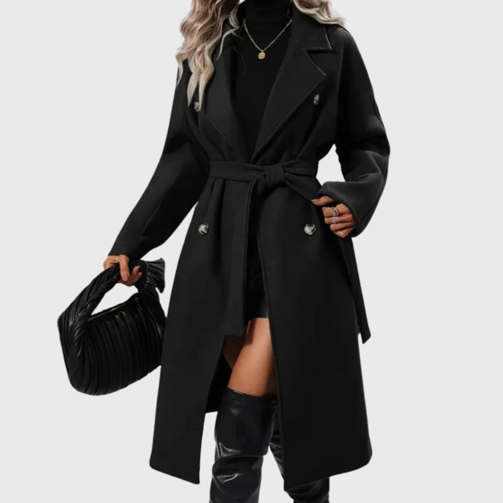 Samantha | Graceful Belted Double Breasted Longline Trench Coat