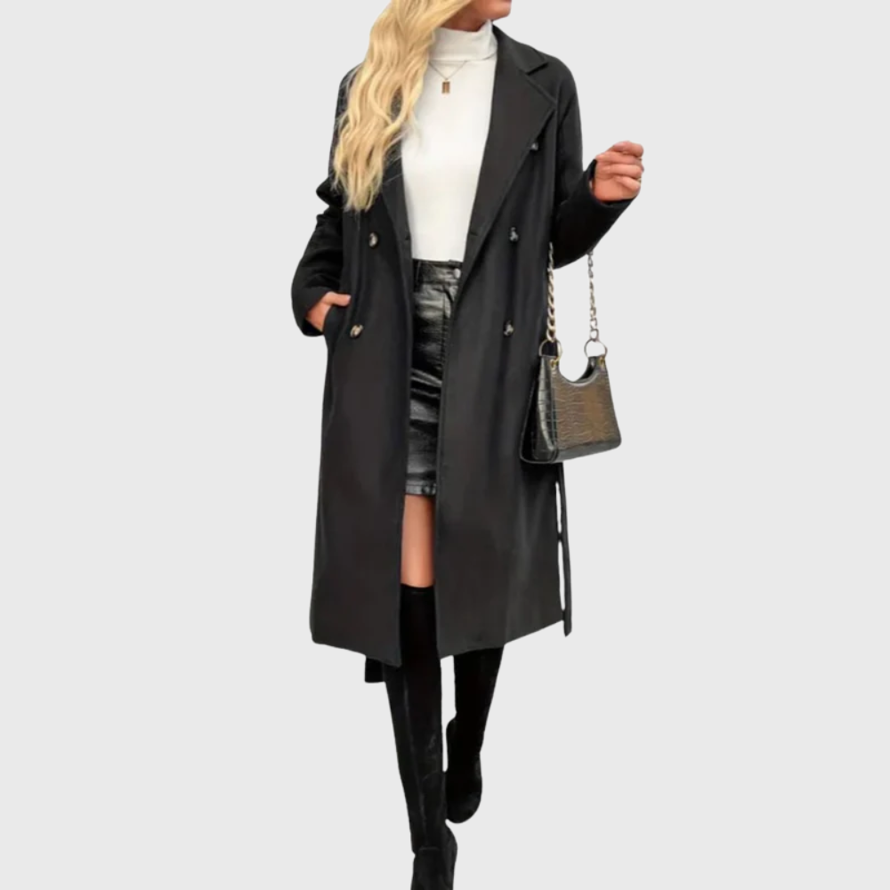 Samantha | Graceful Belted Double Breasted Longline Trench Coat
