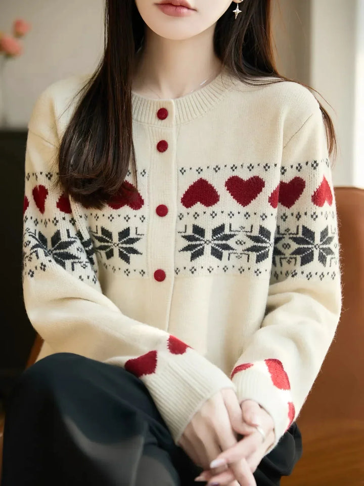 Samantha | Heart Knit Fair Isle Cardigan Womens