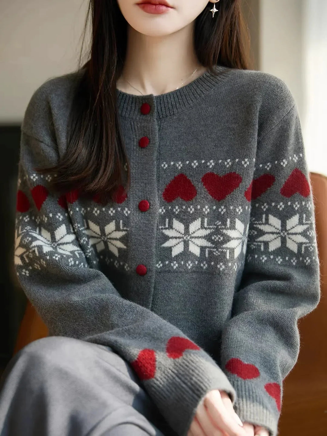 Samantha | Heart Knit Fair Isle Cardigan Womens