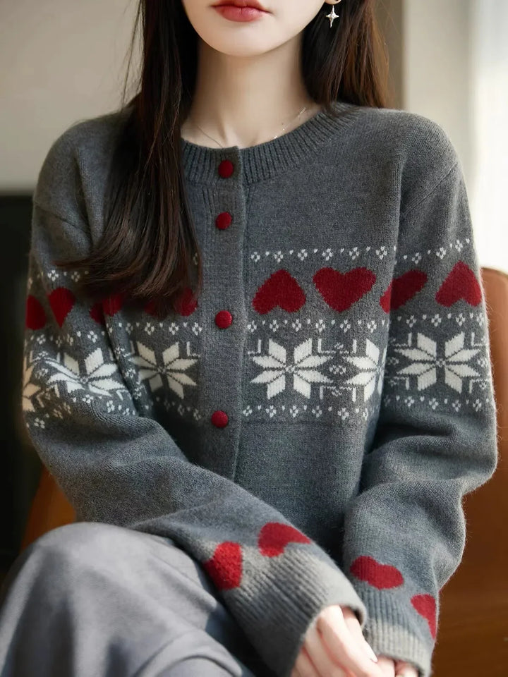 Samantha | Heart Knit Fair Isle Cardigan Womens