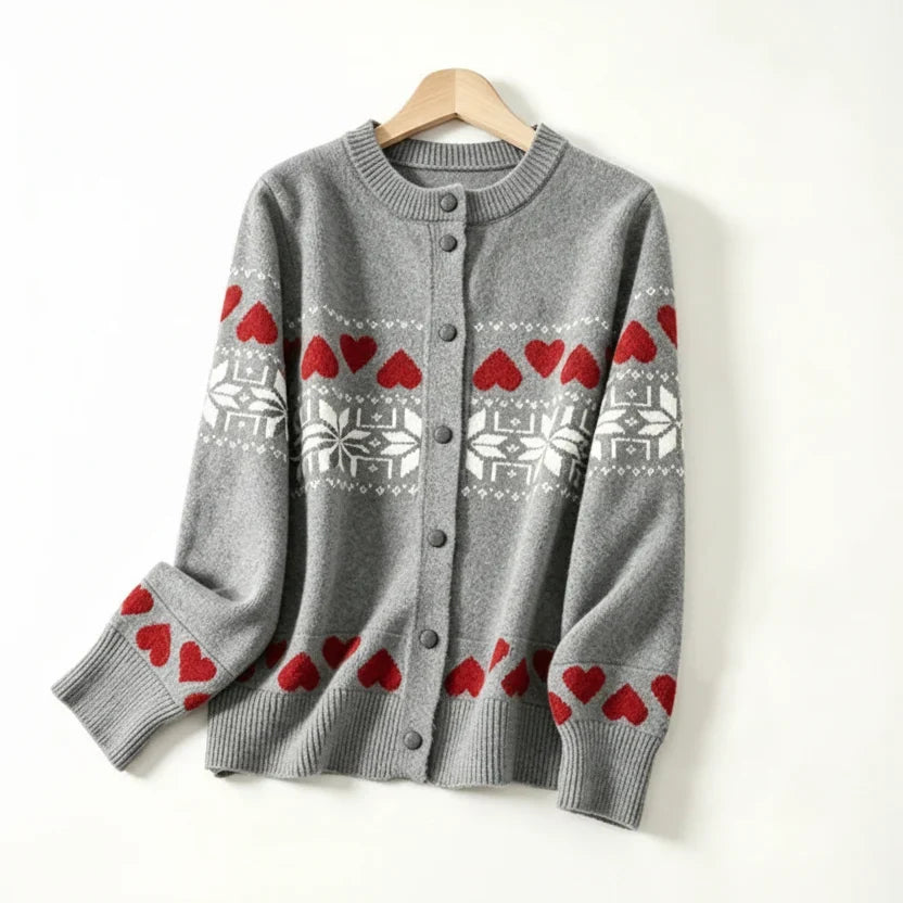 Samantha | Heart Knit Fair Isle Cardigan Womens