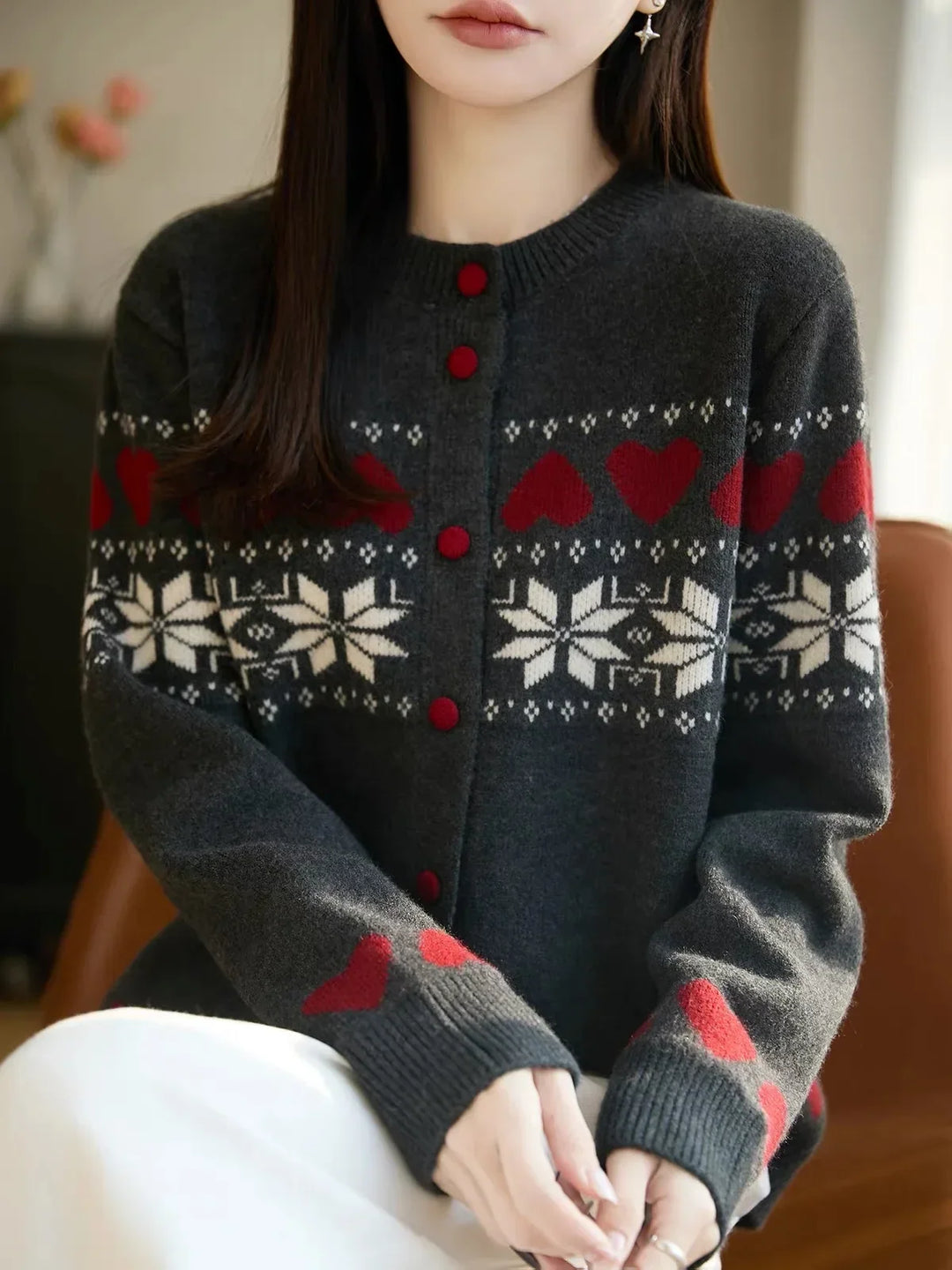 Samantha | Heart Knit Fair Isle Cardigan Womens