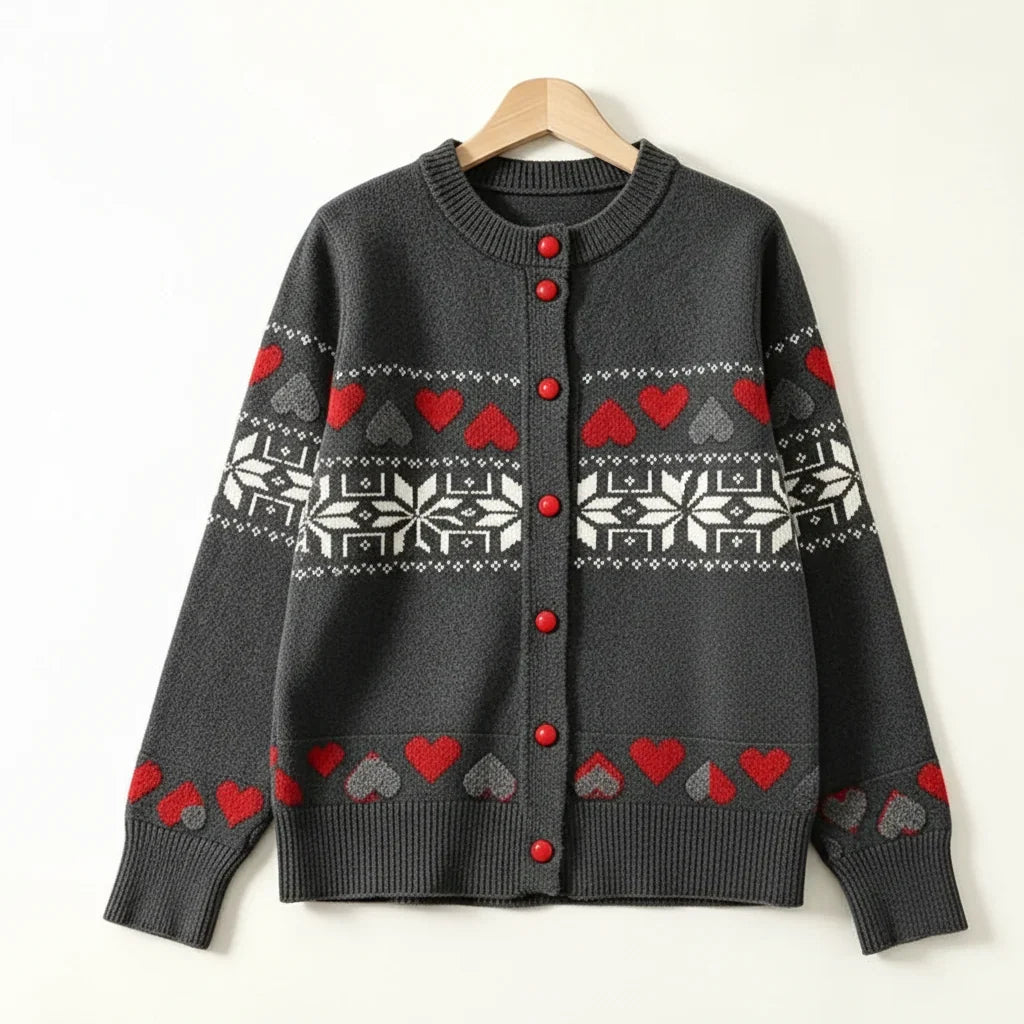 Samantha | Heart Knit Fair Isle Cardigan Womens