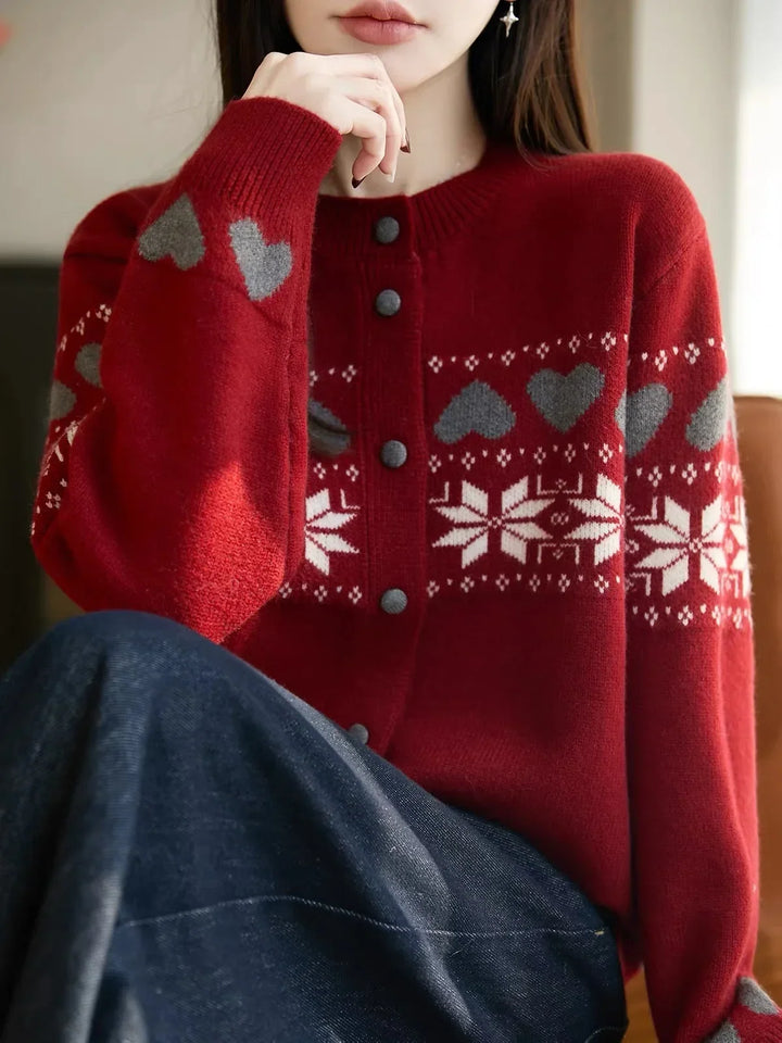 Samantha | Heart Knit Fair Isle Cardigan Womens