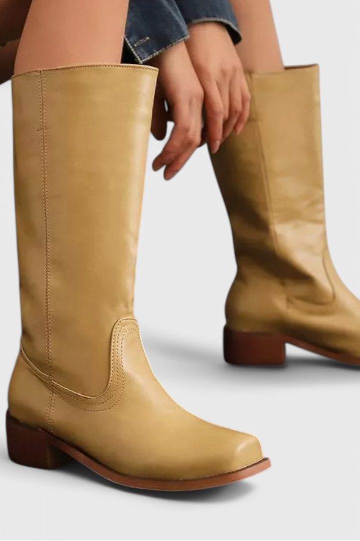 Samantha | Stylish Classic Stacked Heel Knee High Boots