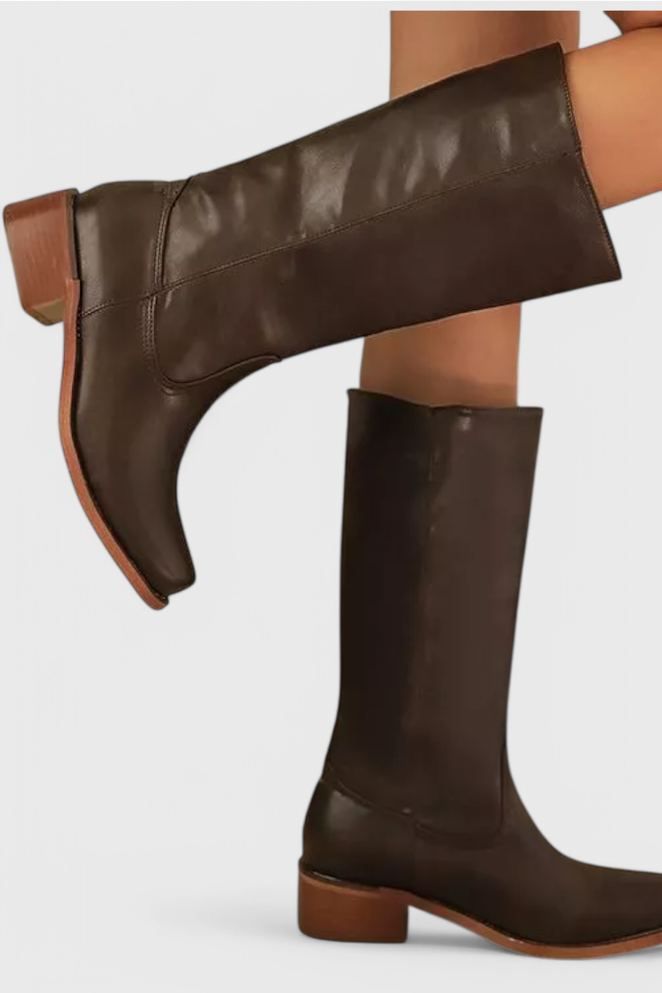 Samantha | Stylish Classic Stacked Heel Knee High Boots