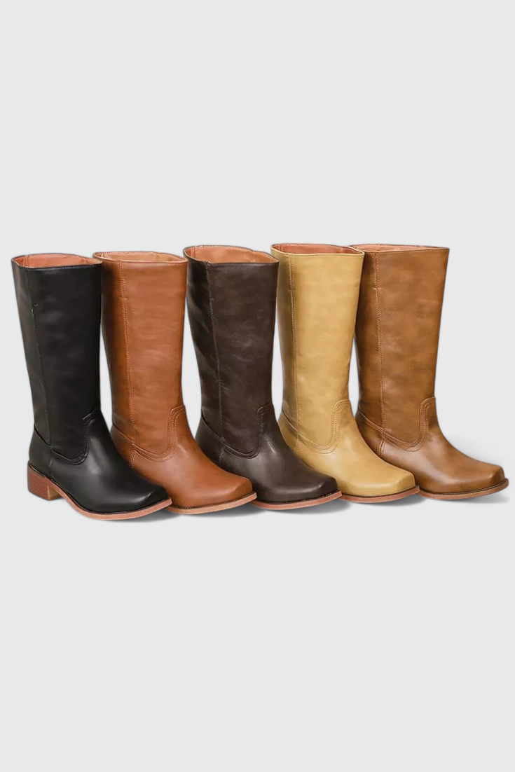 Samantha | Stylish Classic Stacked Heel Knee High Boots