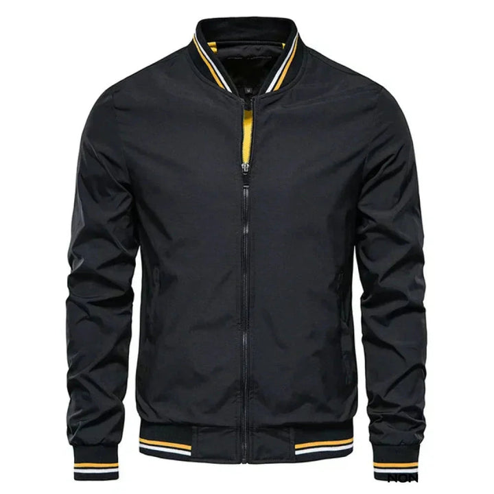 Samuel | Graceful Ribbed-Trim Zip-Up Bomber Jacket