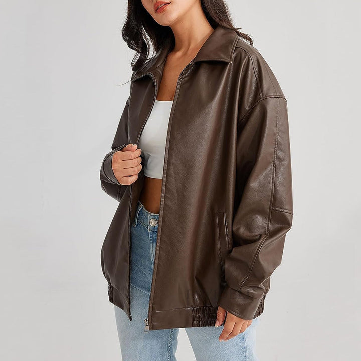 Sandra | Chic Oversized Zip-Front Bomber Jacket