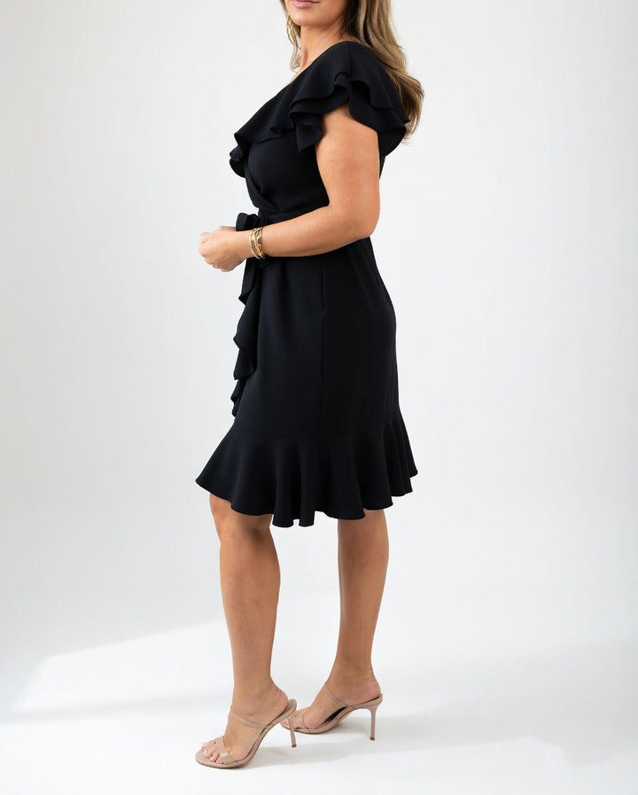 Sandra | Cozy Ruffle Wrap Fall Wedding Guest Midi Dress