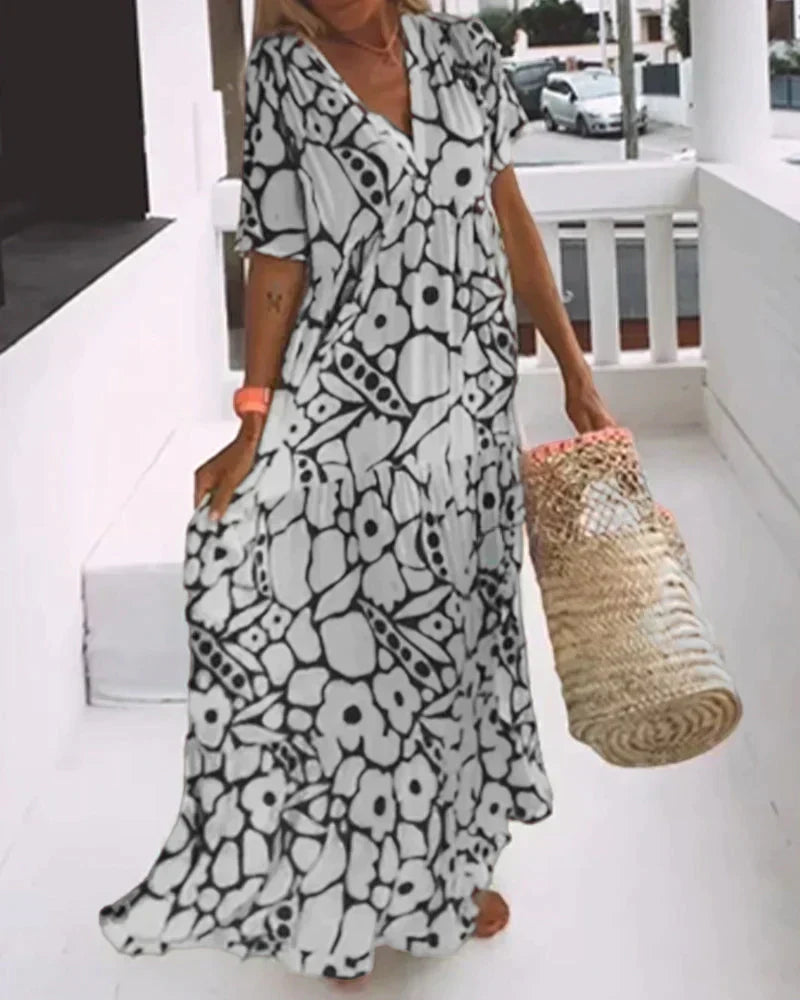 Sandra | Effortless Floral Print Maxi Holiday Dress