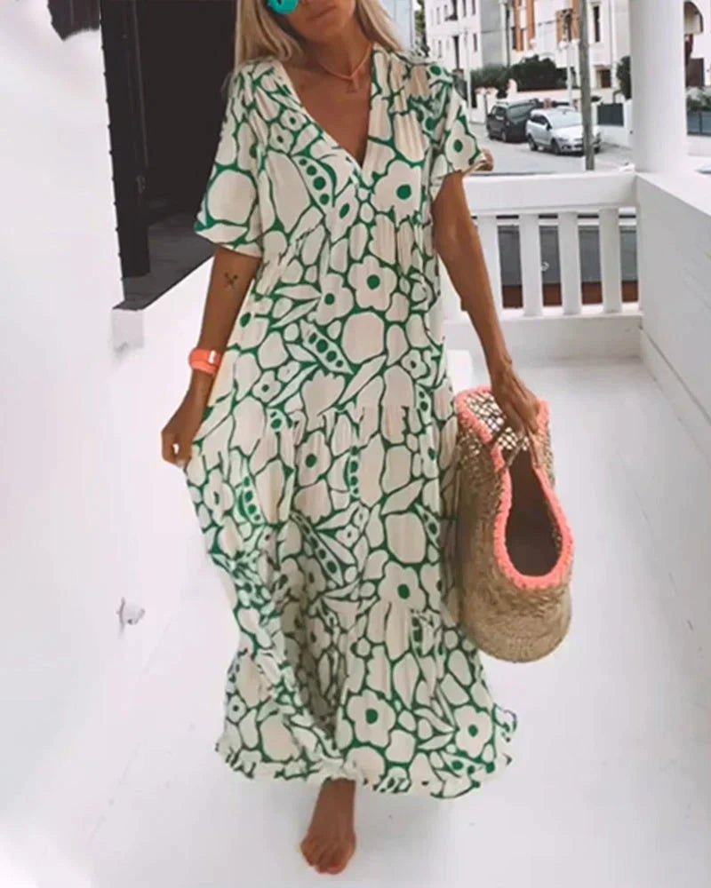 Sandra | Effortless Floral Print Maxi Holiday Dress
