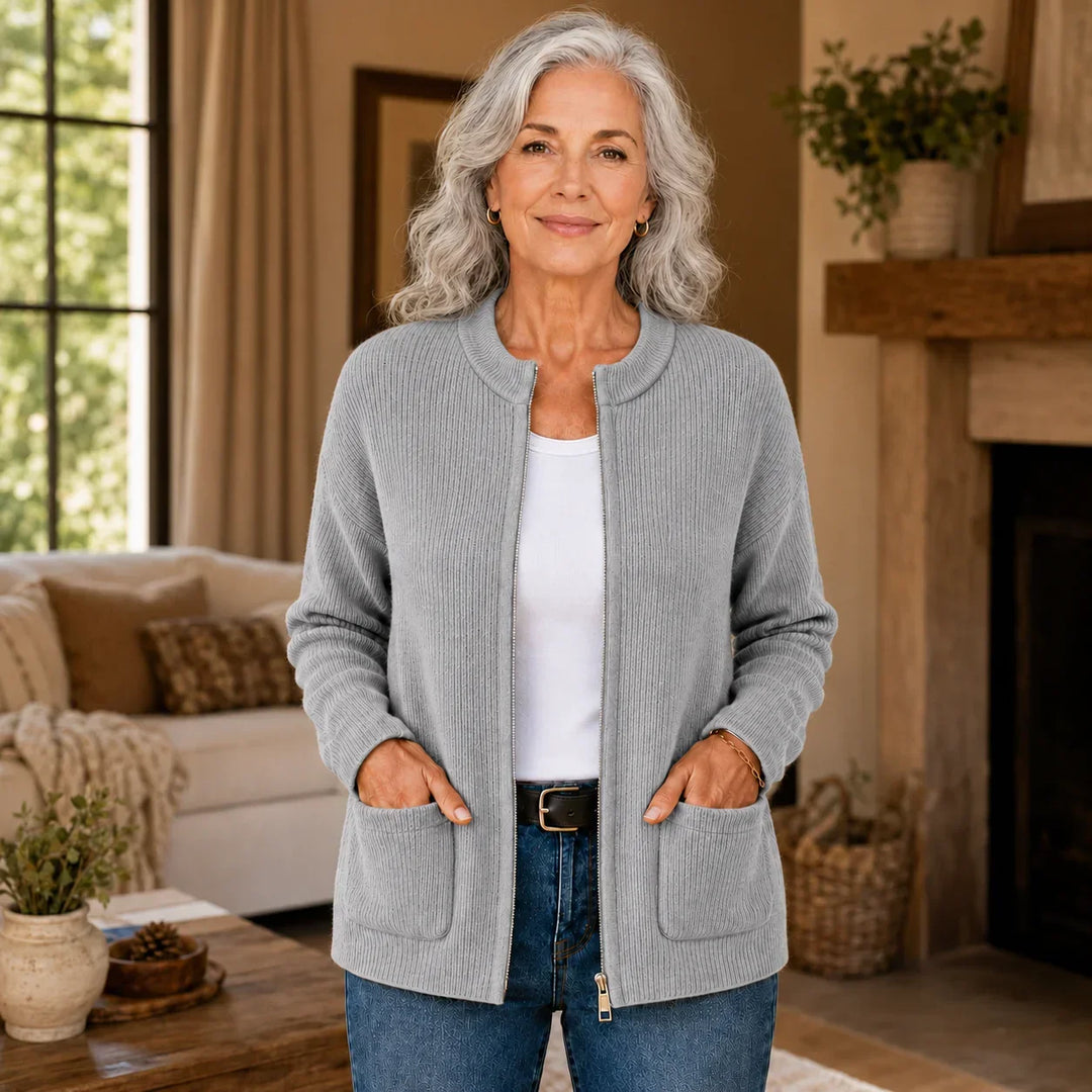 Sandra | Stylish Ribbed Knit Zip-Up Cardigan Sweater