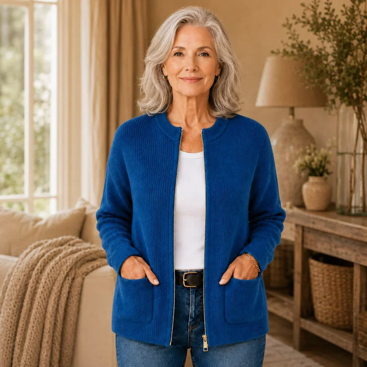 Sandra | Stylish Ribbed Knit Zip-Up Cardigan Sweater
