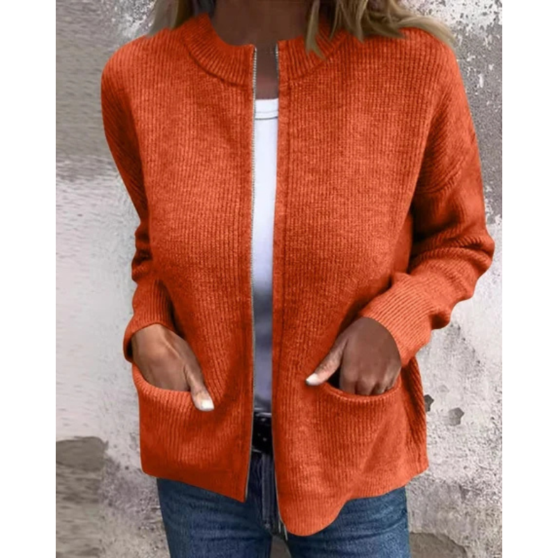 Sandra | Stylish Ribbed Knit Zip-Up Cardigan Sweater