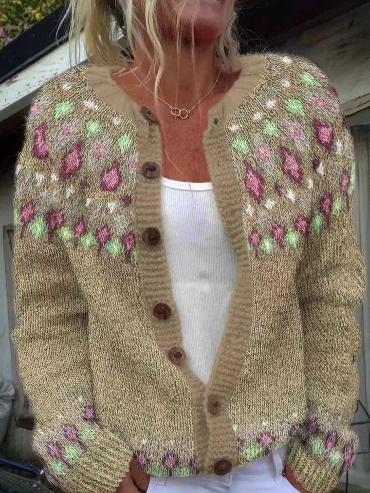 Sara | Classic Fair Isle Cardigan Womens Button Front Sweater