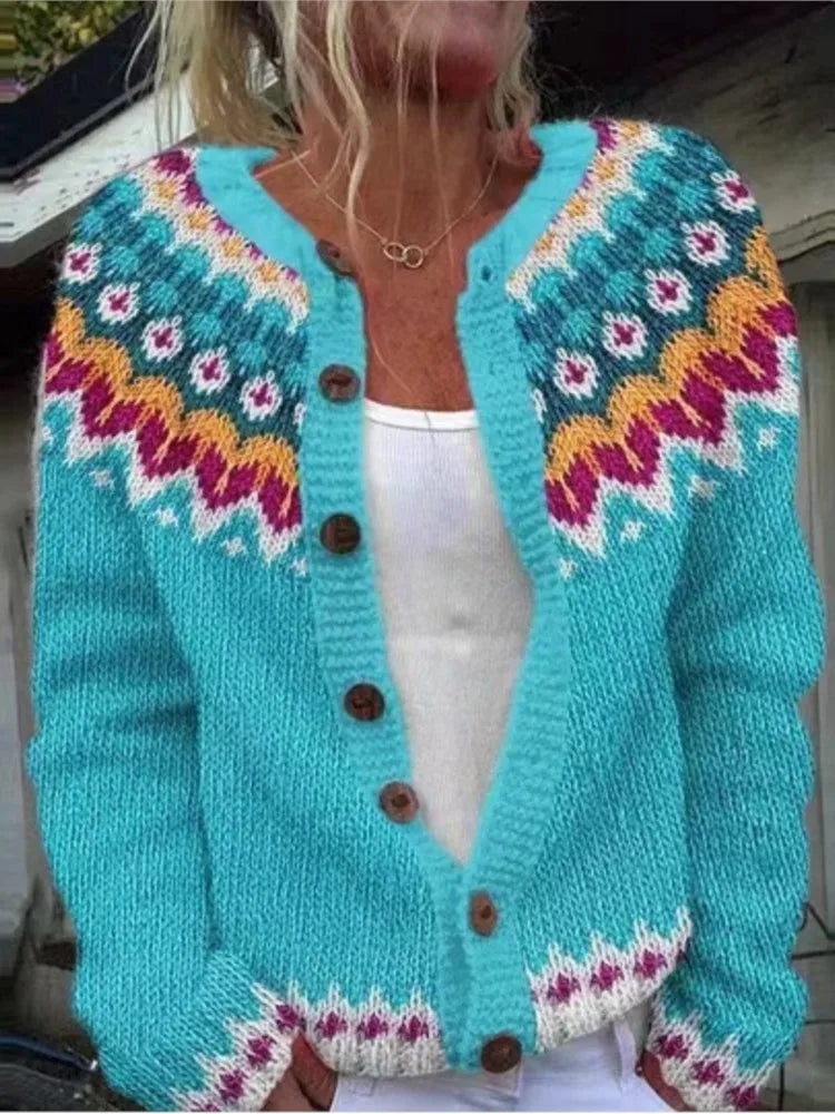 Sara | Classic Fair Isle Cardigan Womens Button Front Sweater