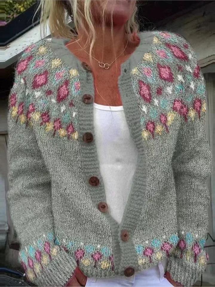 Sara | Classic Fair Isle Cardigan Womens Button Front Sweater