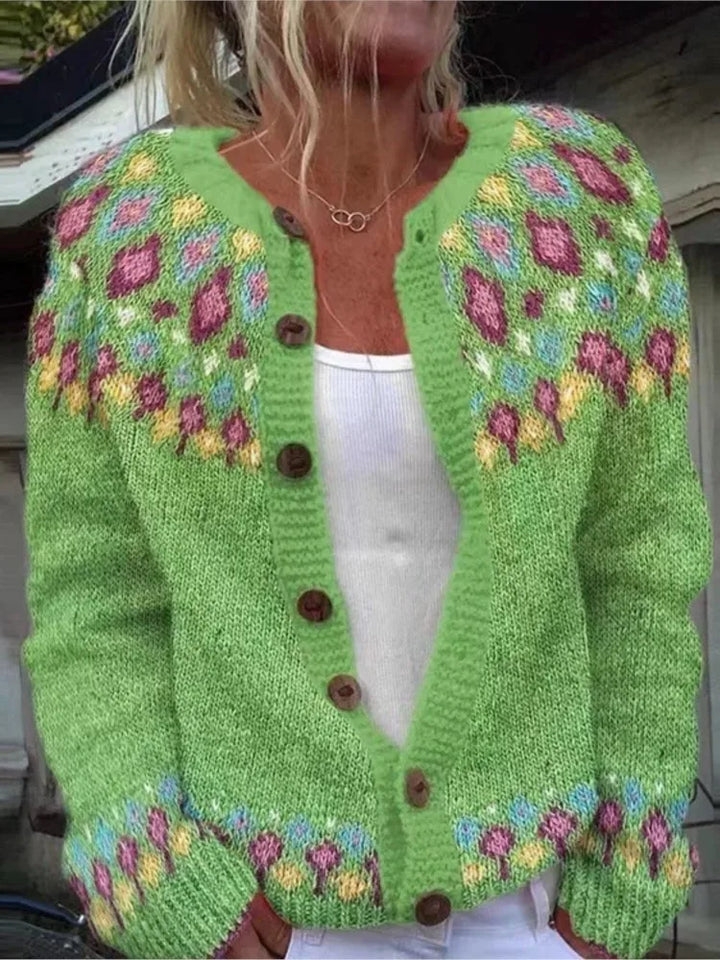 Sara | Classic Fair Isle Cardigan Womens Button Front Sweater