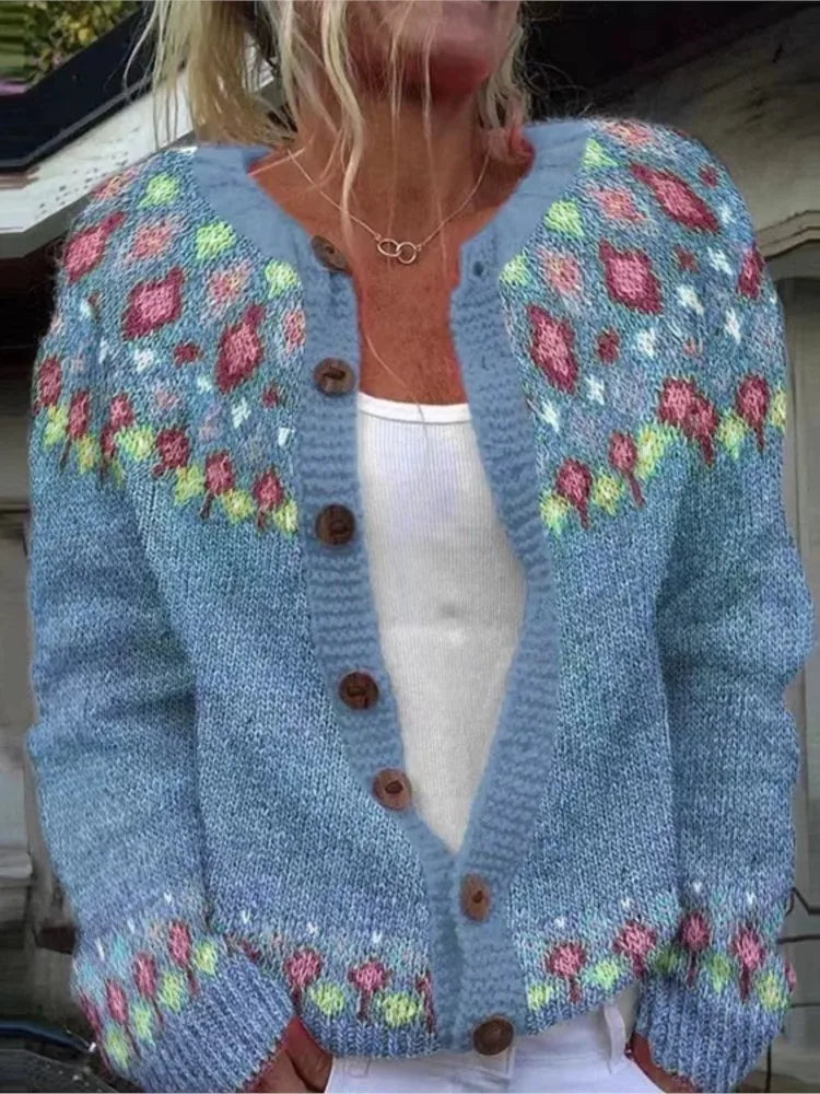 Sara | Classic Fair Isle Cardigan Womens Button Front Sweater