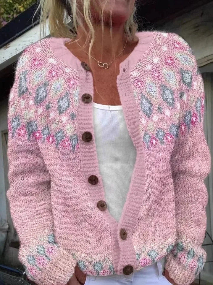 Sara | Classic Fair Isle Cardigan Womens Button Front Sweater