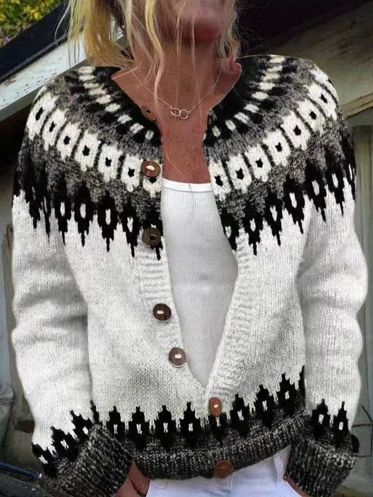 Sara | Classic Fair Isle Cardigan Womens Button Front Sweater