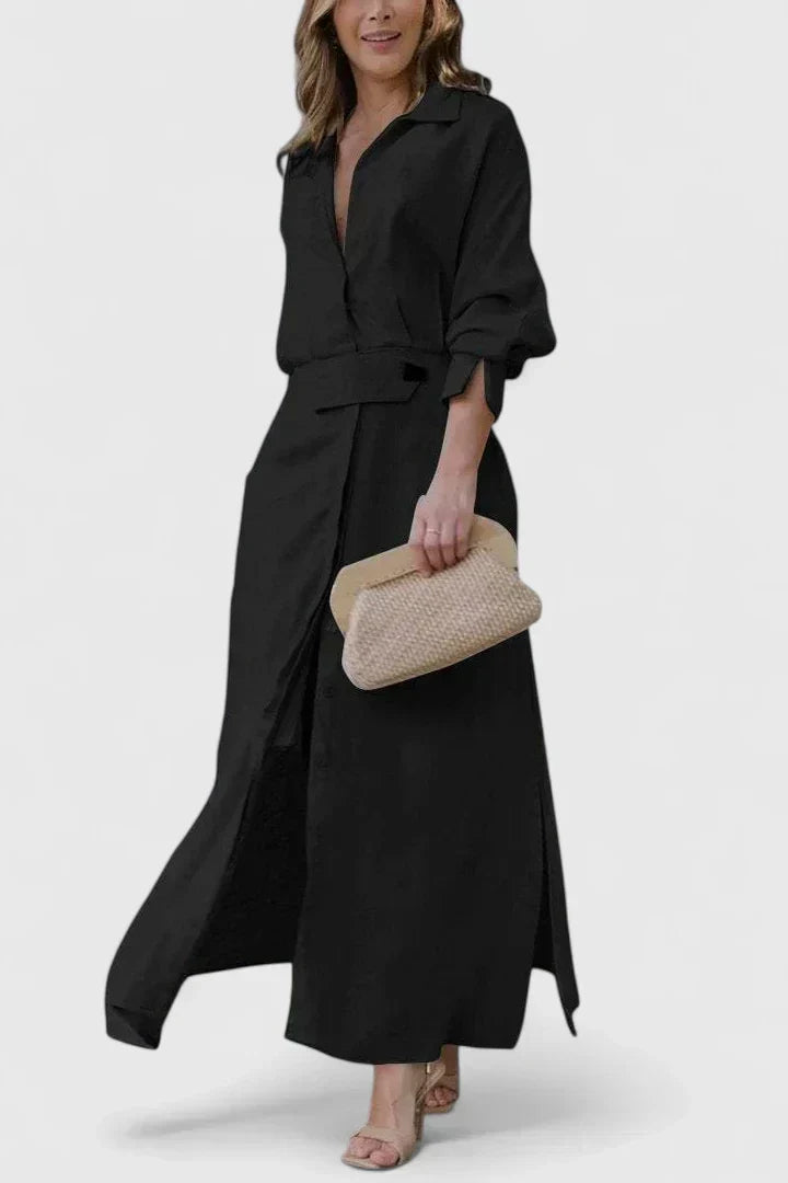 Sara | Cozy Belted Long Sleeve Holiday Dress