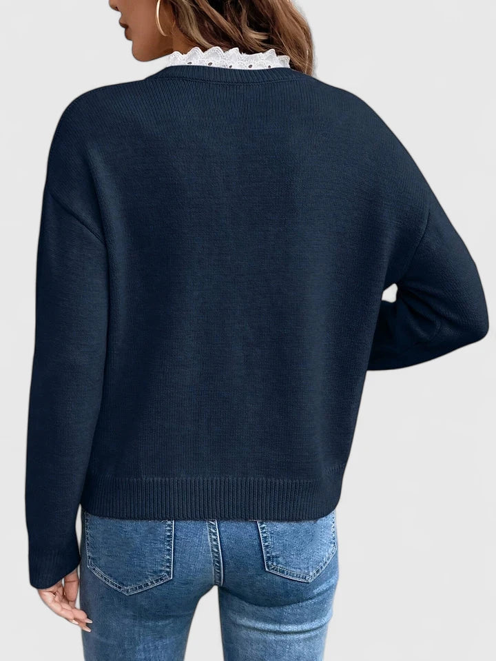 Sara | Effortless Lace-Trim V Neck Sweater