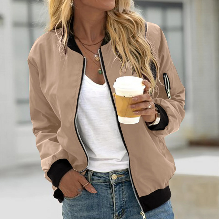 Sara | Refined Ribbed Collar Zip-Up Bomber Jacket