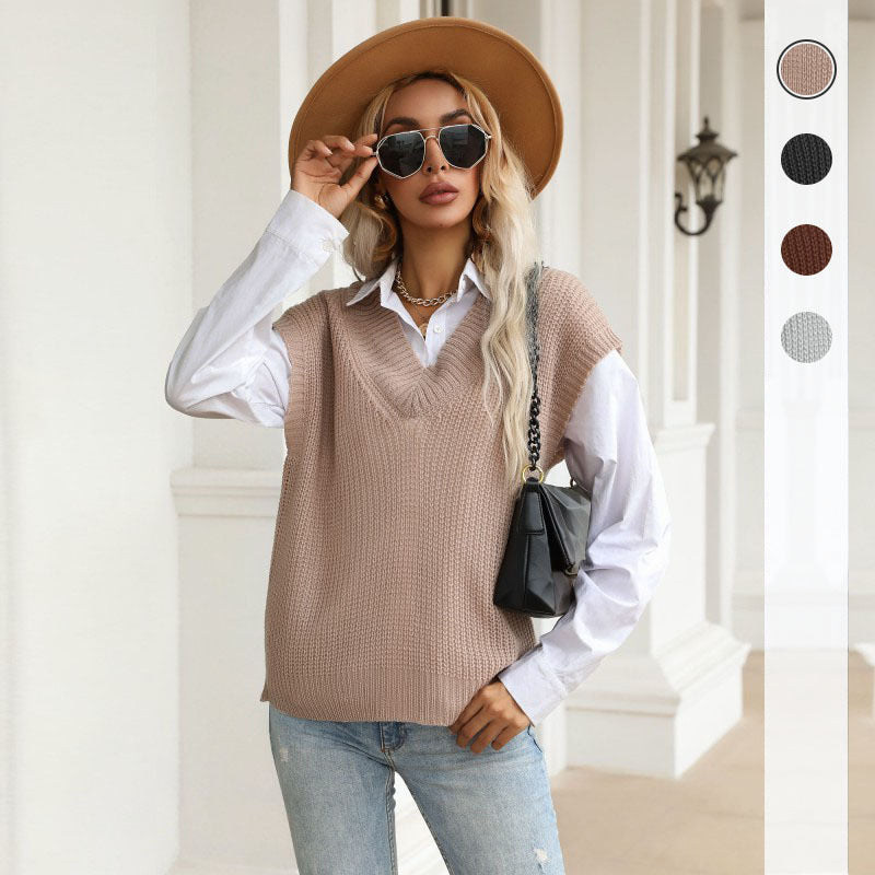 Sara | Sophisticated Chunky Knit Sweater Vest with Deep V-Neck