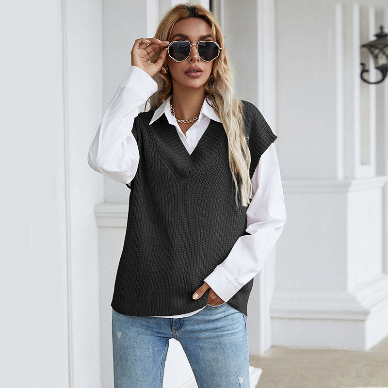 Sara | Sophisticated Chunky Knit Sweater Vest with Deep V-Neck