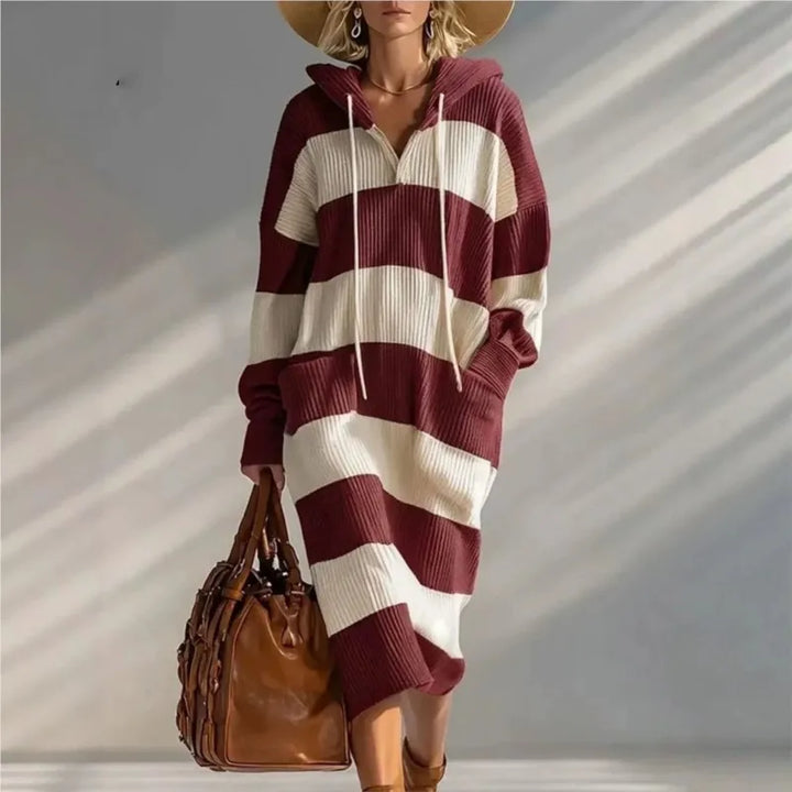 Sara | Stylish Striped Hooded Sweater Dress