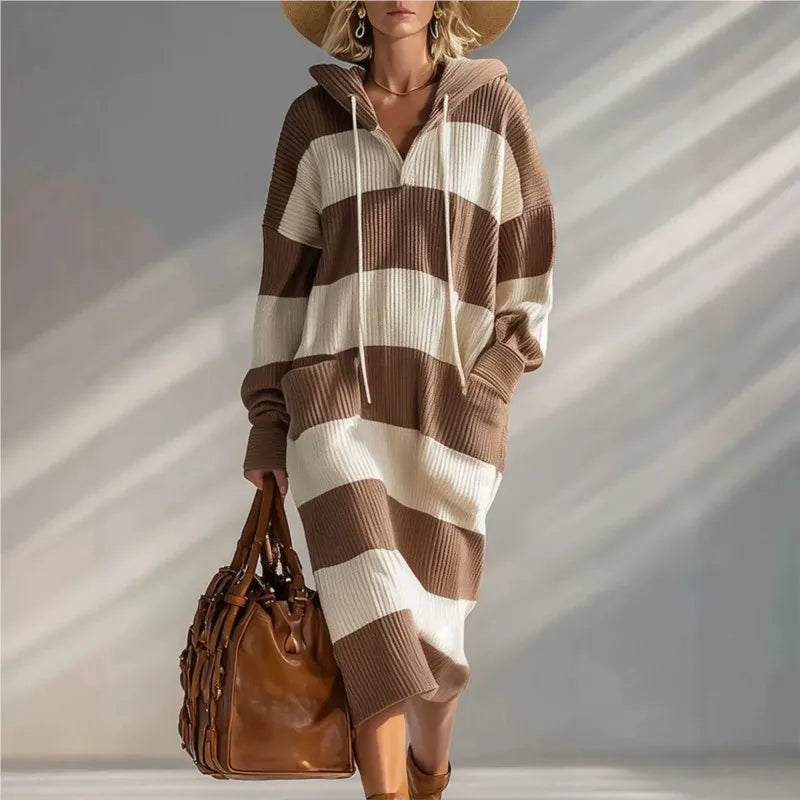 Sara | Stylish Striped Hooded Sweater Dress
