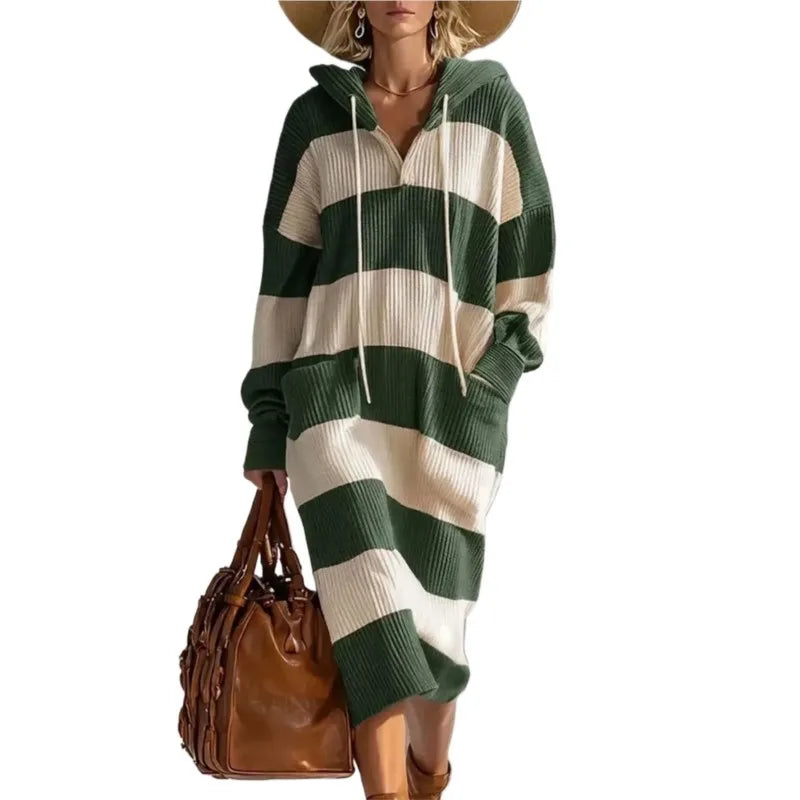 Sara | Stylish Striped Hooded Sweater Dress