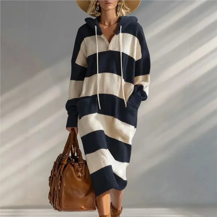 Sara | Stylish Striped Hooded Sweater Dress