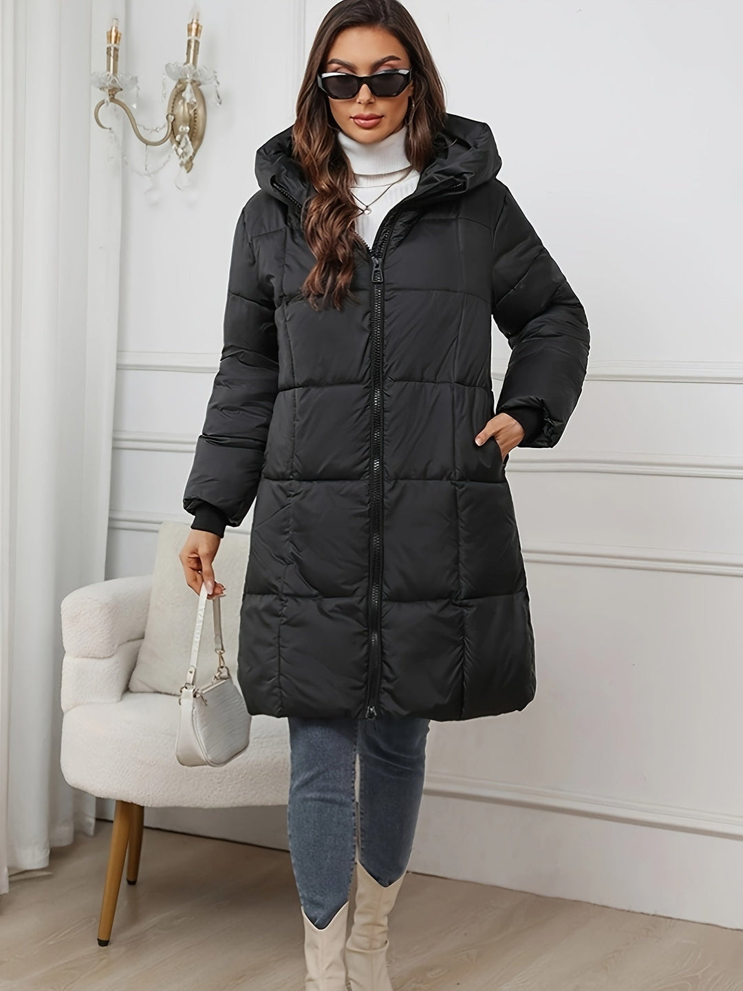 Sara | Timeless Hooded Mid-Length Puffer Jacket with Pockets