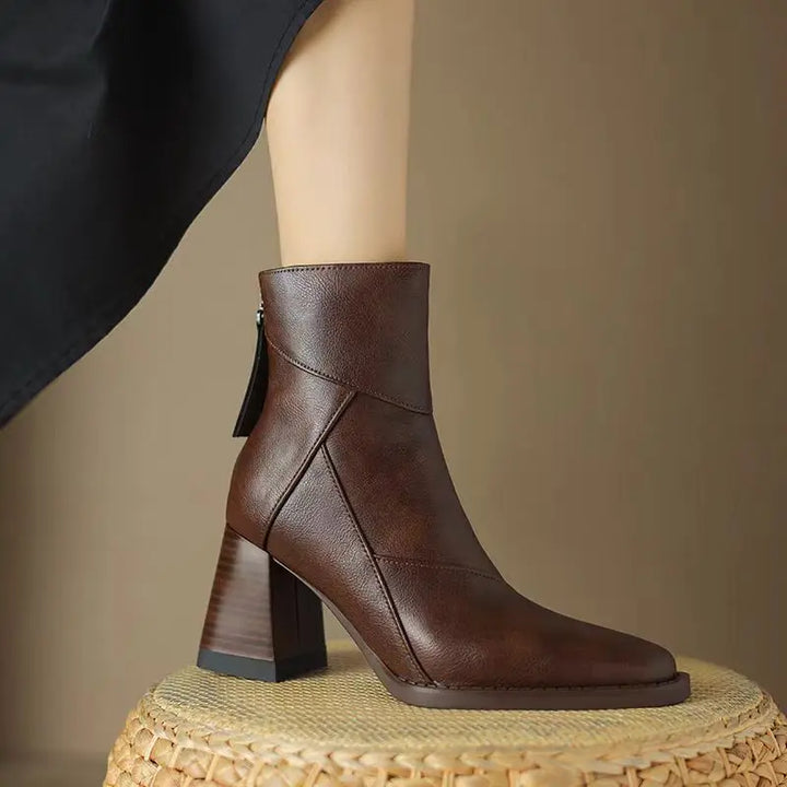 Sara | Timeless Square Toe Block Heel Ankle Boots
