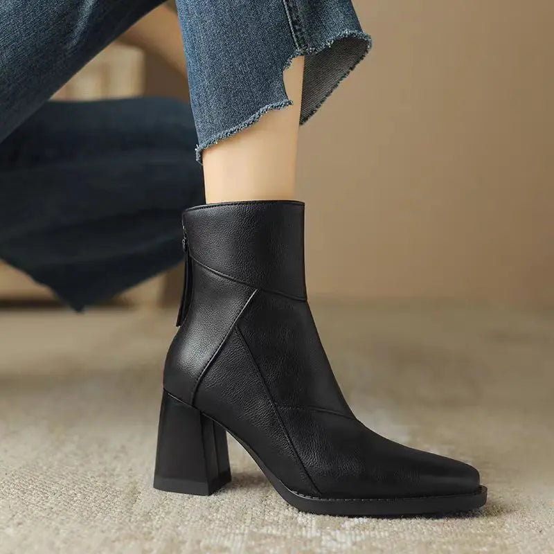 Sara | Timeless Square Toe Block Heel Ankle Boots